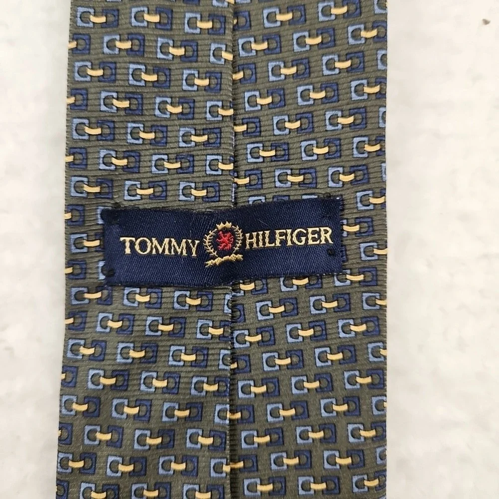 $91 Tommy Hilfiger Men's Blue Geo Classic Vintage Wide Silk Neck‎ Tie 58X3.75